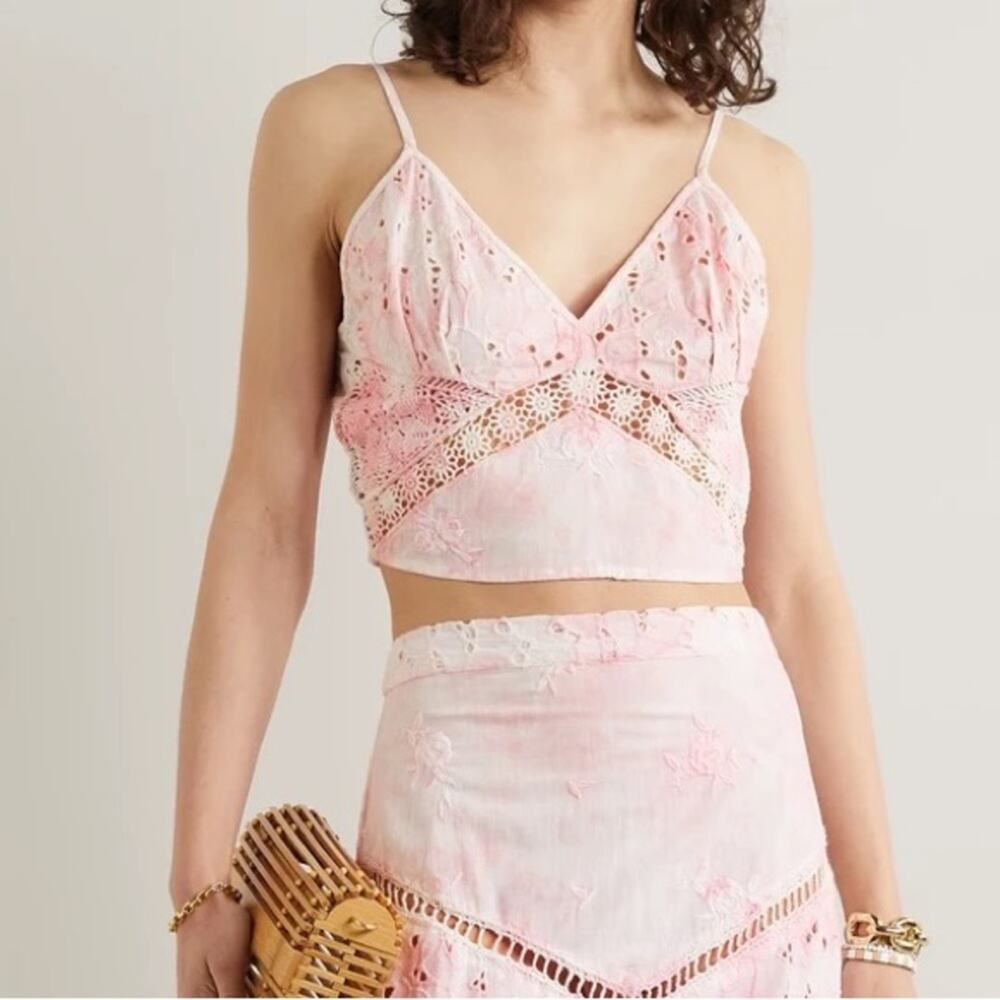 LOVESHACKFANCY Mizu cropped tie-dyed broderie top